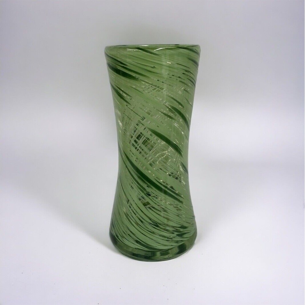 Art Glass Vase Greens Swirls 6" Tall Hand Blown Home Decor Flowers